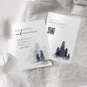 Simple Dusty Blue Mountain QR Code Wedding Invitation