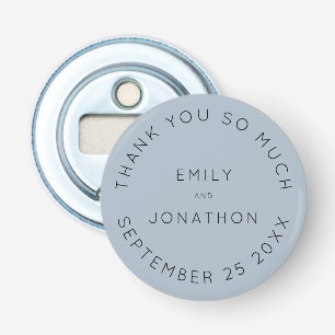 Simple Dusty Blue Names Date Text Custom Favour Bottle Opener