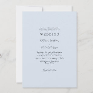 Simple Dusty Blue No Parents Wedding  Invitation