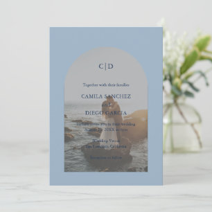 Simple Dusty Blue Photo Arch Modern Wedding Invitation