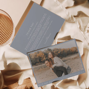 Simple Dusty Blue Photo Best Day Ever Wedding  Thank You Card