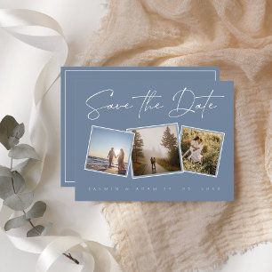 Simple Dusty Blue Photo Wedding Save the Date Announcement Postcard