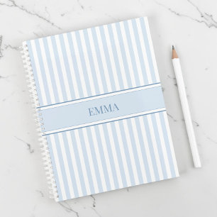 Simple Dusty Blue Preppy Striped Personalised Name Planner