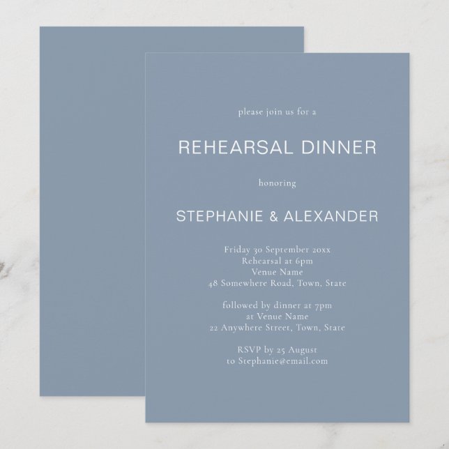 Simple Dusty Blue Rehearsal Dinner Invitation (Front/Back)