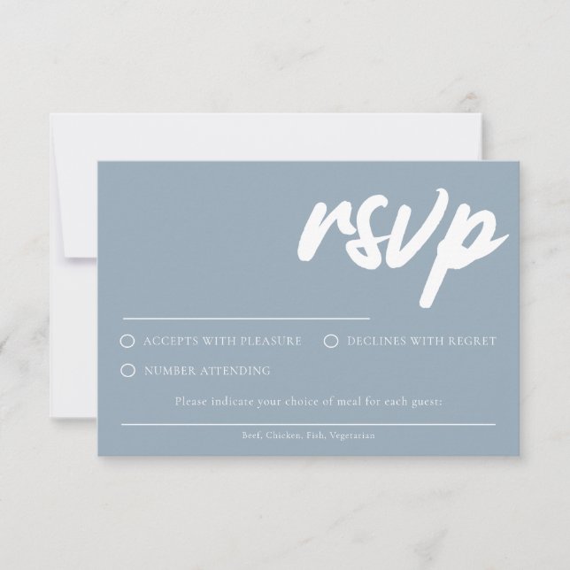 Simple Dusty Blue RSVP card With Meal Choice (Front)