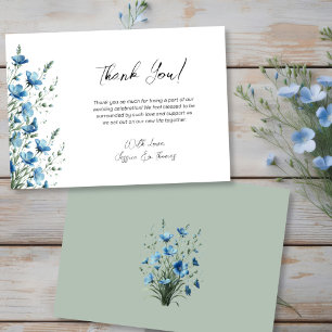 Simple Dusty Blue & Sage Boho Wildflowers Wedding Thank You Card