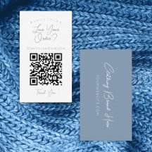 Simple Dusty Blue Script QR Code Leave a Review