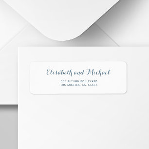 Simple dusty blue script wedding return address
