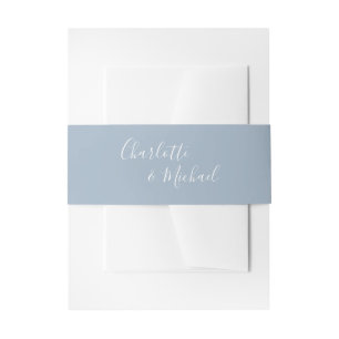 Simple Dusty Blue Signature Script Invitation Belly Band