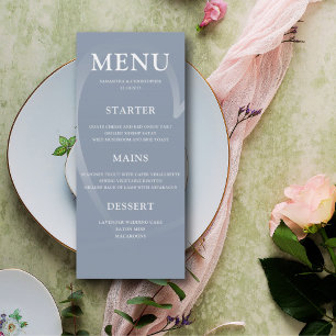 Simple Dusty Blue & Silver Heart Wedding Dinner Menu