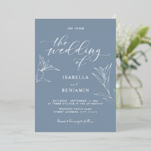 Simple Dusty Blue Silver Script Botanical Wedding
