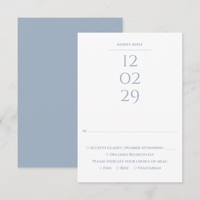 Simple Dusty Blue Special Date Wedding RSVP Card (Front/Back)