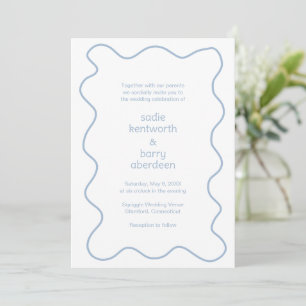 Simple Dusty Blue Squiggle Frame Modern Wedding Invitation