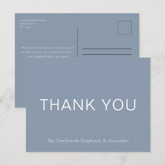 Simple Dusty Blue Thank You Postcard (Front/Back)