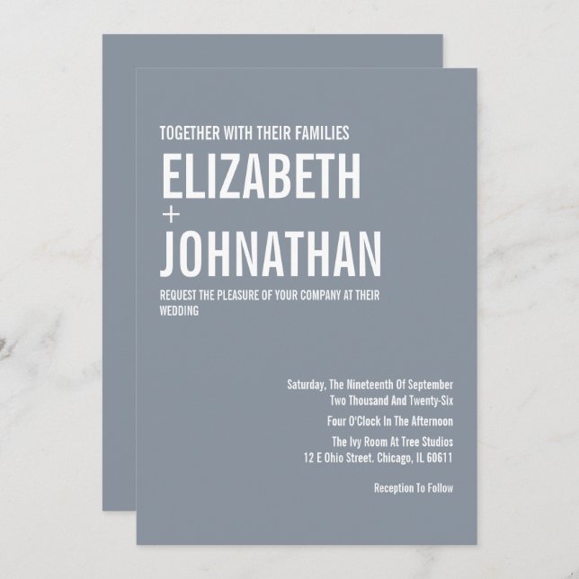 Simple Dusty Blue Typography Wedding Invitation (Front/Back)