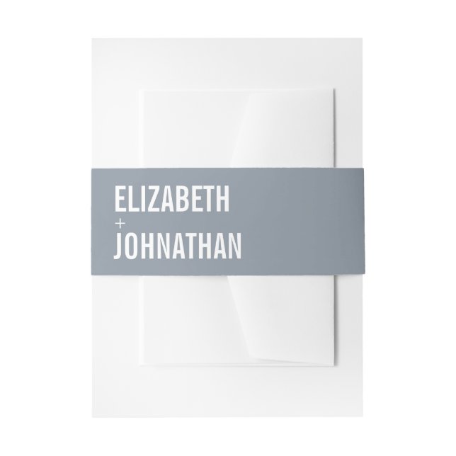 Simple Dusty Blue Typography Wedding Invitation Belly Band (Front Example)