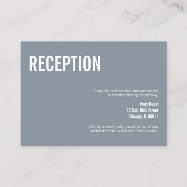 Simple Dusty Blue Typography Wedding Reception Enclosure Card (Front)