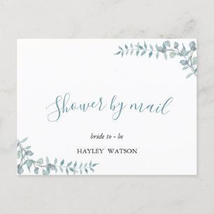 Simple Dusty Blue Watercolor Bridal Shower By Mail Invitation Postcard