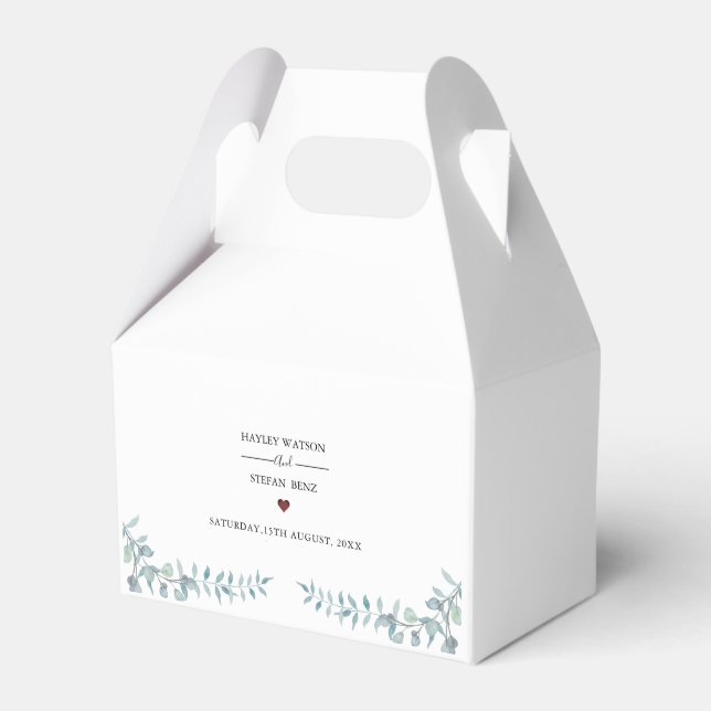 Simple Dusty Blue Watercolor Foliage Wedding Cake Favour Box (Front Side)