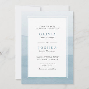 Simple Dusty Blue Watercolor Ombre Wedding Invitation