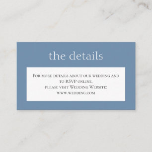 Simple dusty blue Wedding. Details. Website Enclosure Card