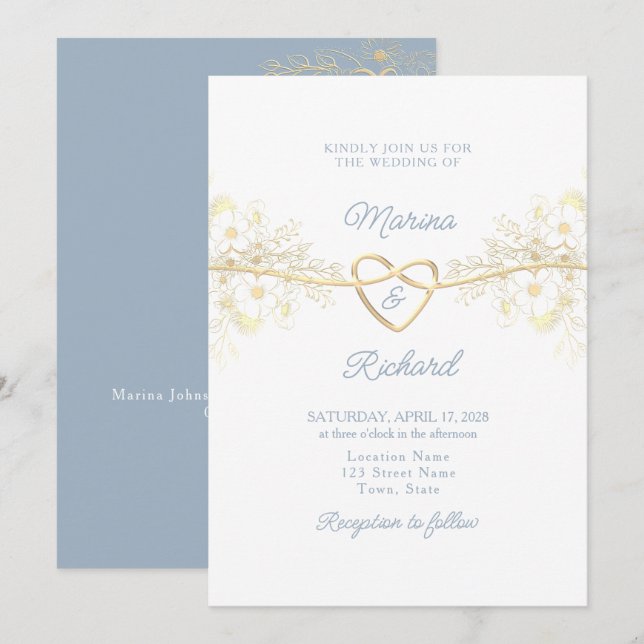 Simple Dusty Blue Wedding Invitation (Front/Back)
