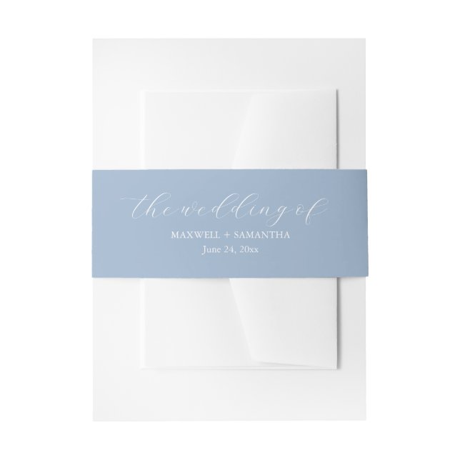 Simple Dusty Blue Wedding Invitation Belly Band (Front Example)