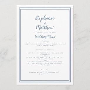 Simple Dusty Blue Wedding Menu Classic Framed