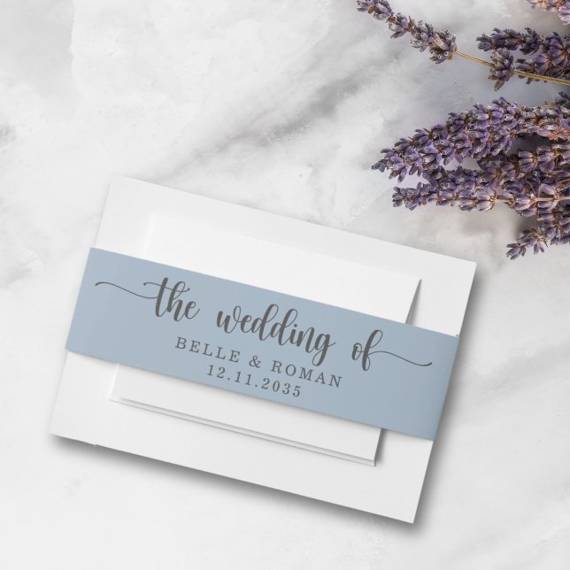 Simple Dusty Blue Wedding of Invitation Belly Band (Creator Uploaded)