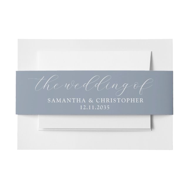 Simple Dusty Blue Wedding of Invitation Invitation Belly Band (Front Example)