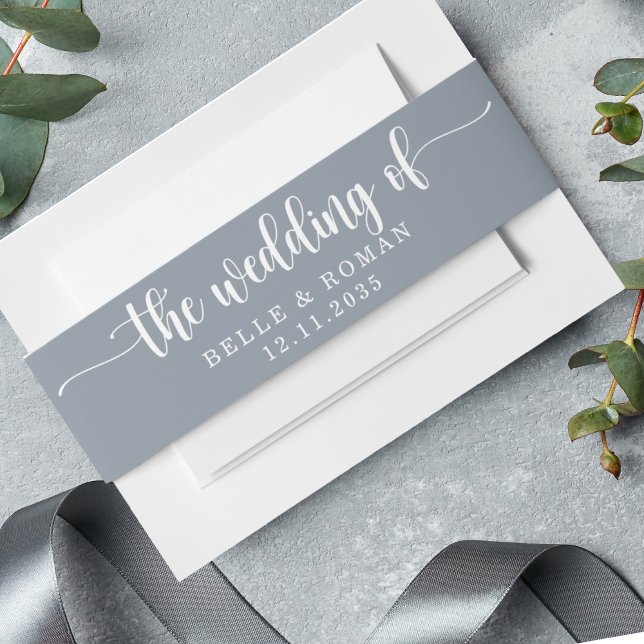 Simple Dusty Blue Wedding of Invitation Invitation Belly Band (Creator Uploaded)