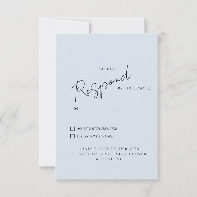 Simple Dusty Blue Wedding RSVP Dinner & Dancing Card (Front)