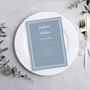 Simple Dusty Blue White Wedding Guest Meal Dinner Menu