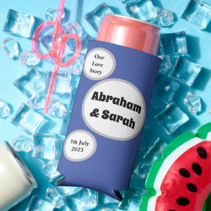 Simple - Dusty Blue & White - Wedding  Seltzer Can Cooler