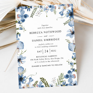 Simple Dusty Blue Wildflowers Wedding Invitation