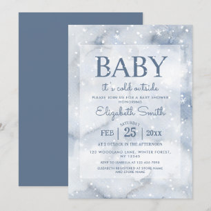 Simple Dusty Blue Winter Baby Shower  Invitation