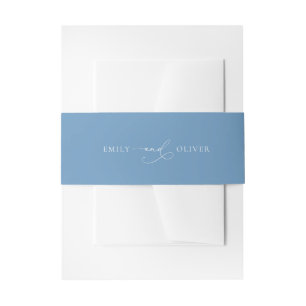 Simple Dusty Blue with White Wedding Invitation Belly Band