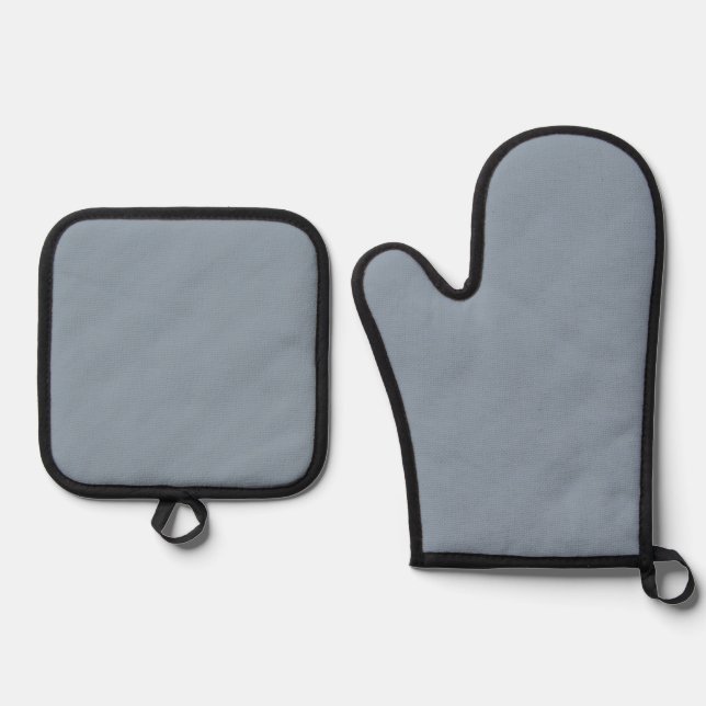 Simple dusty dove blue colour oven mitt & pot holder set (Front)