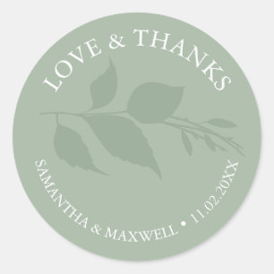 Simple Dusty Green Leaves Thank You Wedding Classic Round Sticker