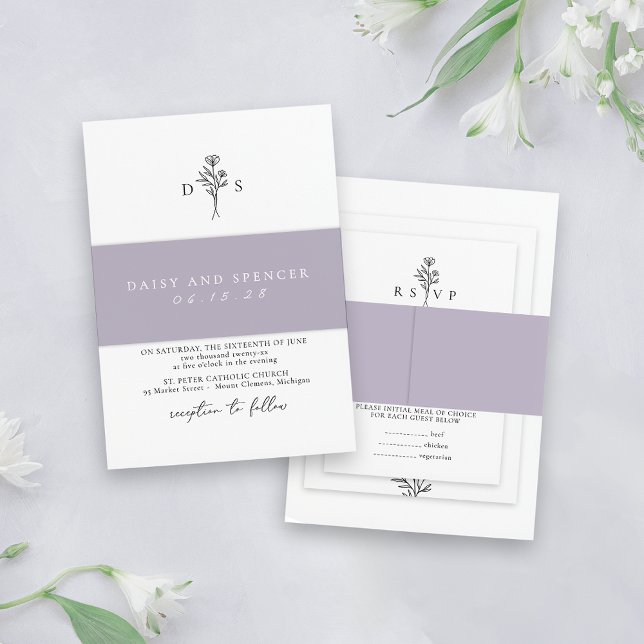 Simple Dusty Lilac Minimalist Name Classic Wedding Invitation Belly Band (Creator Uploaded)
