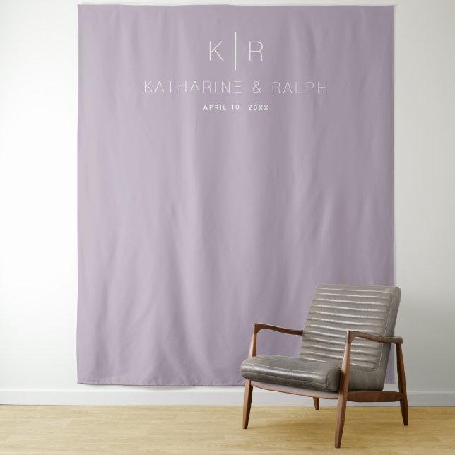 Simple Dusty Lilac Monogram Wedding Backdrop Tapestry (In Situ)