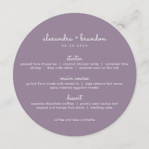 Simple Dusty Lilac Round Wedding Menu