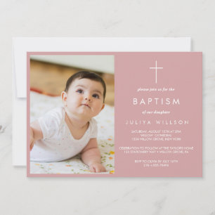 Simple Dusty pink Baptism photo  Invitation