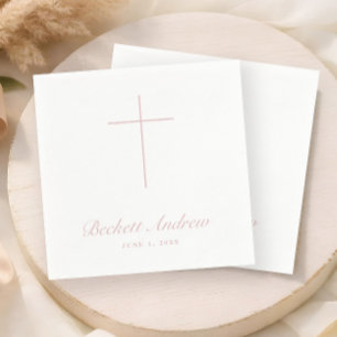 Simple Dusty Pink Cross Script Baptism Napkin