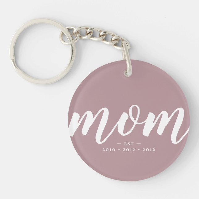 Simple Dusty Pink Mom EST. Acrylic Keychain (Front)