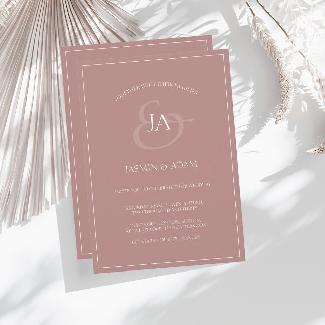 Simple Dusty Pink Monogram Wedding Invitation (Creator Uploaded)