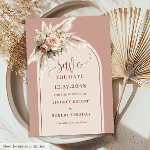 Simple Dusty Pink Pampas Grass Save the Date Card