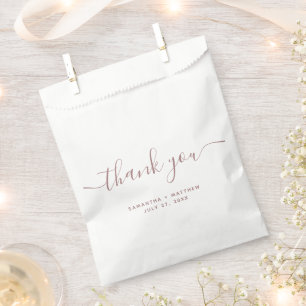 Simple Dusty Pink Thank You Elegant Script Wedding Favour Bags