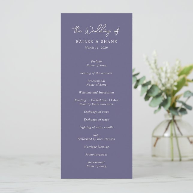 Simple Dusty Purple Modern Wedding Programme (Standing Front)