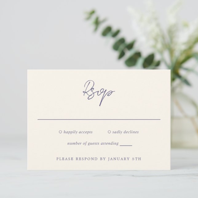 Simple Dusty Purple Modern Wedding RSVP Card (Standing Front)